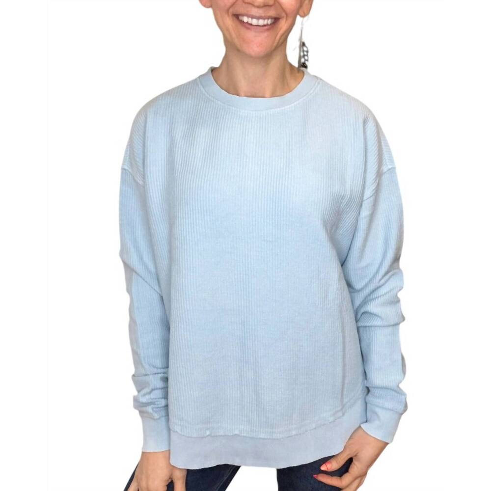 NEW MOON RYDER clara round bottom corded crew sweatshirt in blue